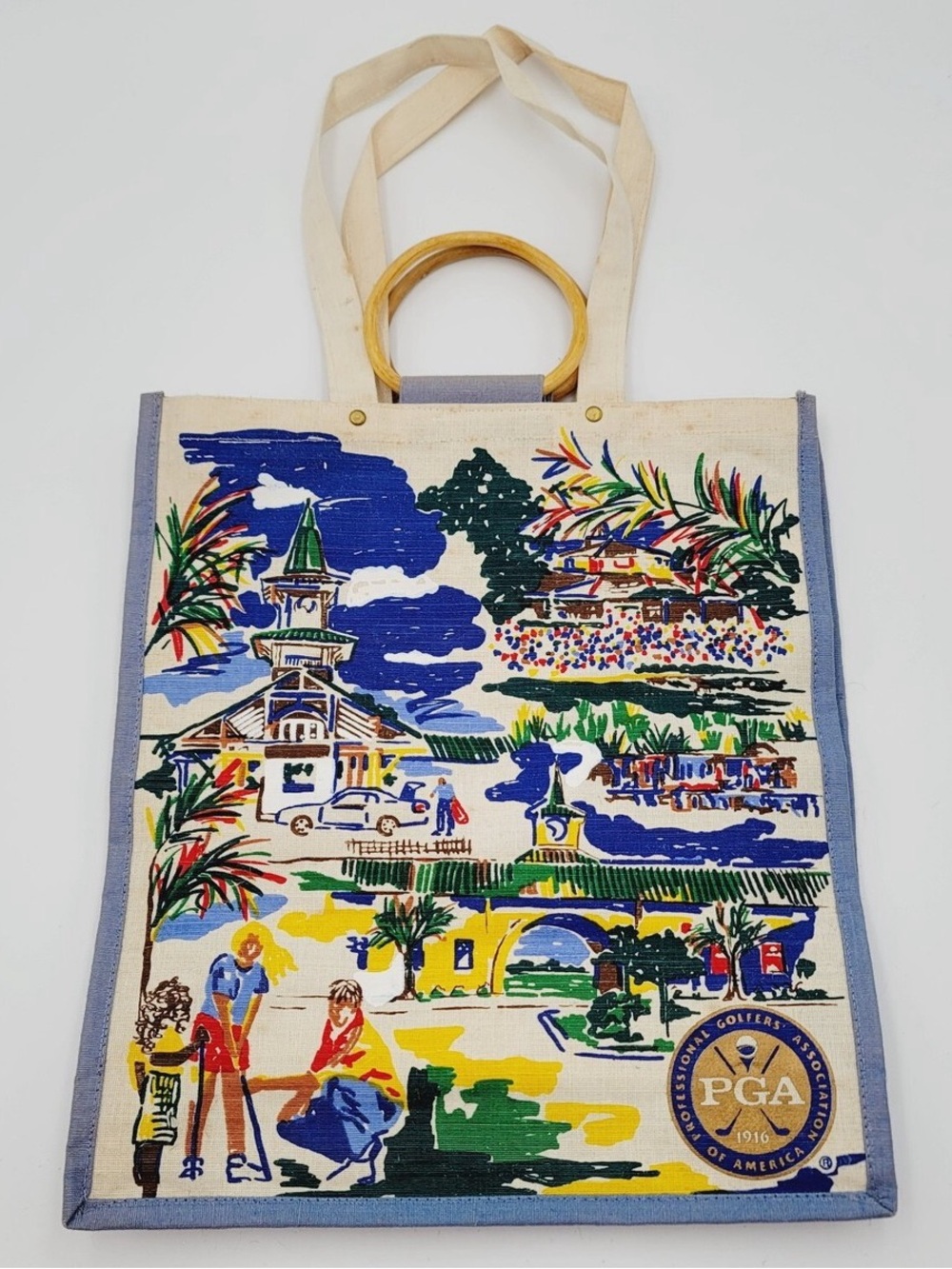 PGA Tour Canvas Tote with Multicolor Golf Course Print